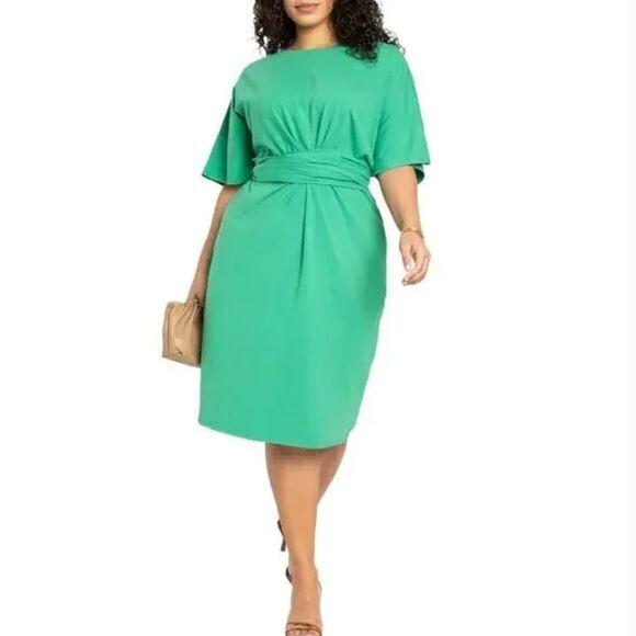 New! Eloquii Women's Plus Size Cross Front Flutter Sleeve Dress in green, 20 - Picture 1 of 16
